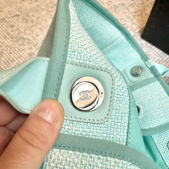 Chanel Turquoise Woven Straw Large Deauville Shopping Tote Bag - Picture 14 of 16